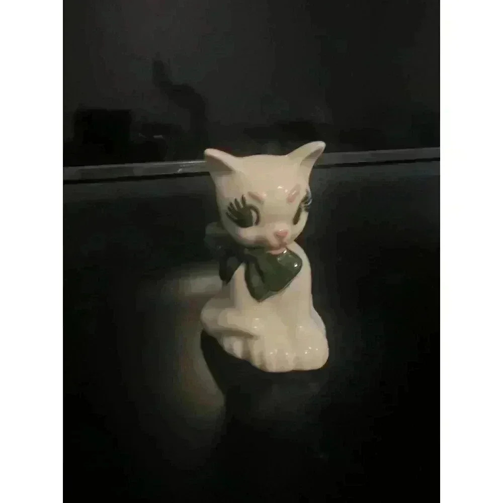 Ceramic Arts Studios | Vintage Ceramic Cat Figurine with Green Bow